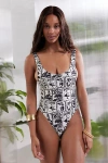 Out From Under Jean Scoop Neck One-piece Swimsuit In Black/white, Women's At Urban Outfitters