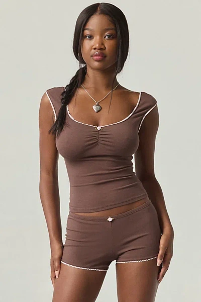 Out From Under Josie Cotton Jersey Knit Baby Tee + Micro Short Pj Set In Brown, Women's At Urban Outfitters