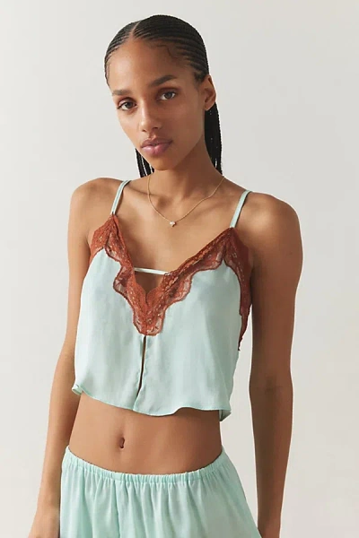 Out From Under Juliette Lacy Satin Cropped Cami In Turquoise, Women's At Urban Outfitters