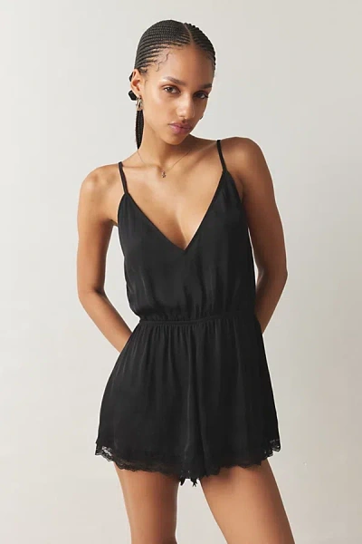 Out From Under Juliette Lacy Satin Romper In Black, Women's At Urban Outfitters