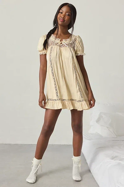 Out From Under Juniper Satin Lace Trim Sleep Dress In Light Yellow, Women's At Urban Outfitters