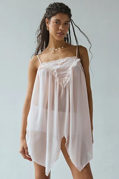 Out From Under Justine Sheer Lace-trim Hanky Hem Slip In Pink, Women's At Urban Outfitters