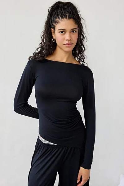 Out From Under Kiera Drippy Asymmetric Long Sleeve Boatneck Top In Black, Women's At Urban Outfitters