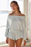 Out From Under Kiera Jersey Knit Off-the-shoulder Sleep Romper Top In Mint, Women's At Urban Outfitters In Green
