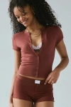 Out From Under Kiera Modern Sleep Short Sleeve Cardigan In Chocolate, Women's At Urban Outfitters