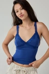 Out From Under Lace Trim Soft Touch Cropped Cami In Dark Blue, Women's At Urban Outfitters