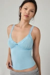 Out From Under Lace Trim Soft Touch Cropped Cami In Light Blue, Women's At Urban Outfitters In Blue