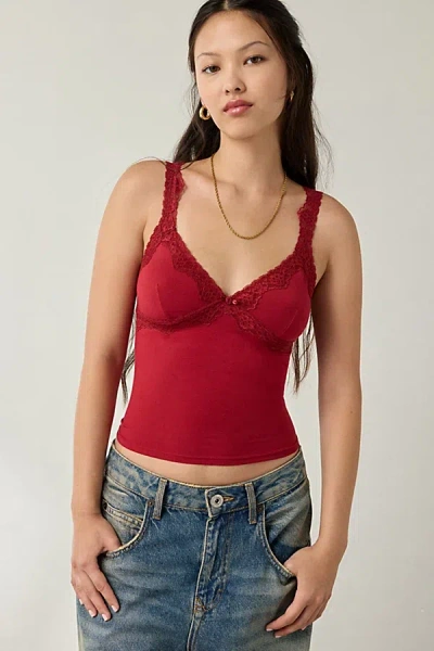 Out From Under Lace Trim Soft Touch Cropped Cami In Red, Women's At Urban Outfitters
