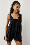 Out From Under Laurel Swiss Dot Mesh Trim Chiffon Slip In Black, Women's At Urban Outfitters