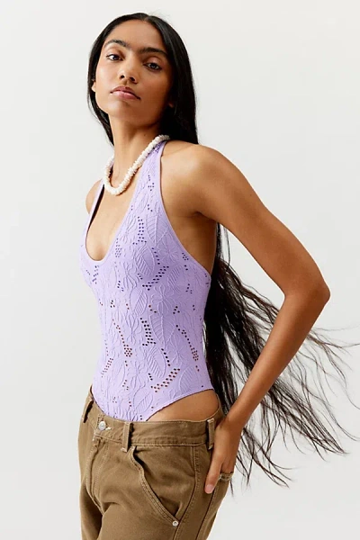 Out From Under Layla Floral Lace Halter Bodysuit In Purple, Women's At Urban Outfitters