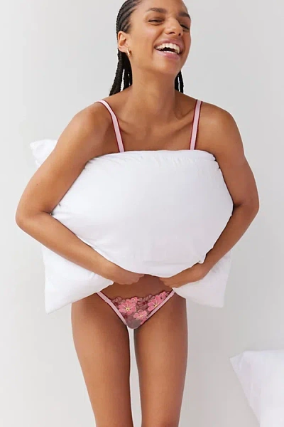 Out From Under Lazy Daisy Floral Mesh Thong In Pink, Women's At Urban Outfitters In Pink