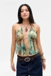 Out From Under Leopard Open Front Chiffon Cami In Blue, Women's At Urban Outfitters In Blue