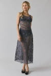 Out From Under Lily Of The Valley Sheer Lace Midi Slip In Charcoal, Women's At Urban Outfitters
