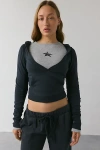 Out From Under Lived In V-neck Cropped Hoodie Sweatshirt In Washed Black, Women's At Urban Outfitters
