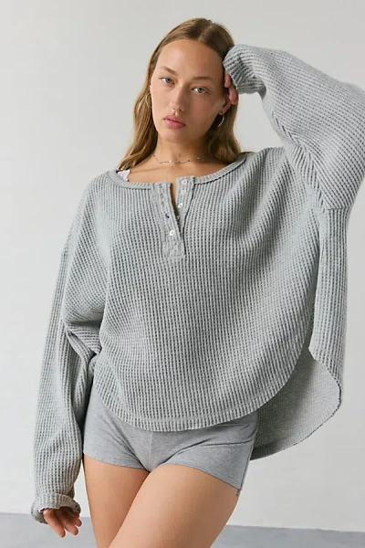 Out From Under Living The Dream Waffle Knit Long Sleeve Henley Tee In Grey, Women's At Urban Outfitters In Gray