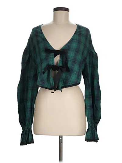 Pre-owned Out From Under Long Sleeve Blouse In Green