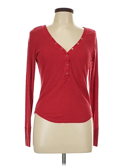 Pre-owned Out From Under Long Sleeve Henley Shirt In Red