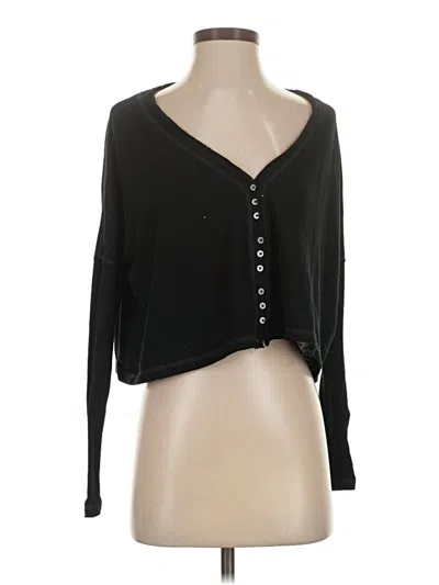 Pre-owned Out From Under Long Sleeve Top Black Plunge Neckline Tops