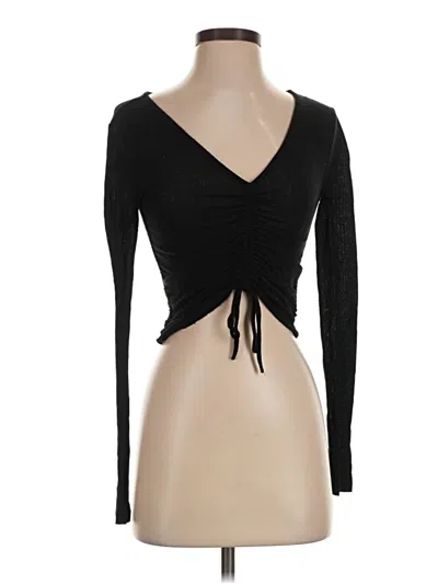 Pre-owned Out From Under Long Sleeve Top Black Plunge Neckline Tops