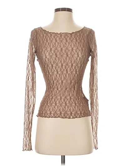 Pre-owned Out From Under Long Sleeve Top Brown Boatneck Tops