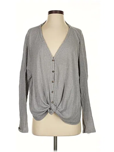 Pre-owned Out From Under Long Sleeve Top Gray Plunge Neckline Tops