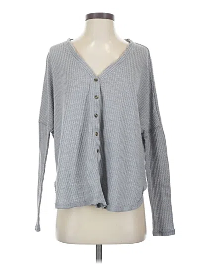Pre-owned Out From Under Long Sleeve Top Gray Plunge Neckline Tops