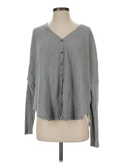 Pre-owned Out From Under Long Sleeve Top Gray Plunge Neckline Tops