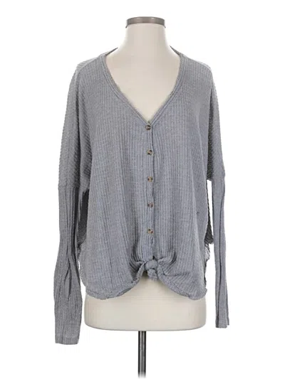 Pre-owned Out From Under Long Sleeve Top Gray Plunge Neckline Tops