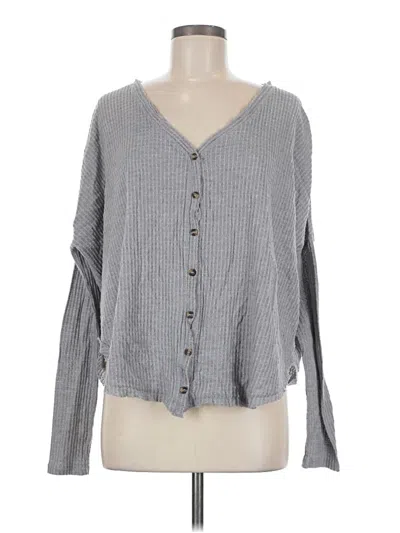 Pre-owned Out From Under Long Sleeve Top Gray Plunge Neckline Tops