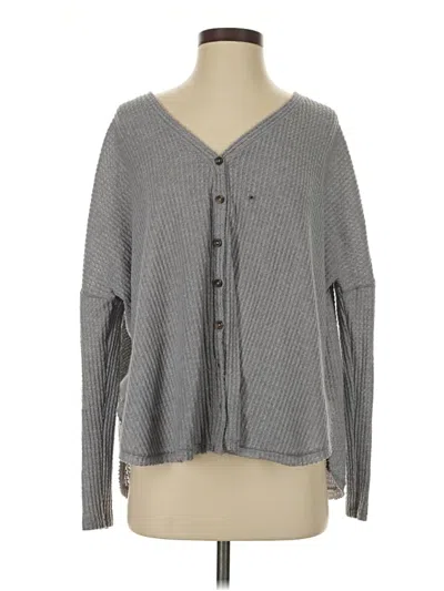 Pre-owned Out From Under Long Sleeve Top Gray Plunge Neckline Tops