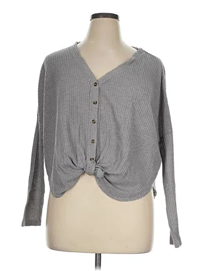 Pre-owned Out From Under Long Sleeve Top Gray Plunge Neckline Tops