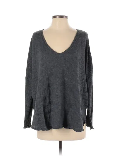 Pre-owned Out From Under Long Sleeve Top Gray V Neck Tops