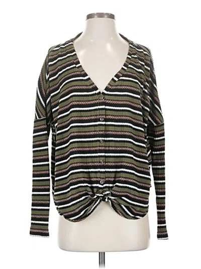 Pre-owned Out From Under Long Sleeve Top Green Plunge Neckline Tops