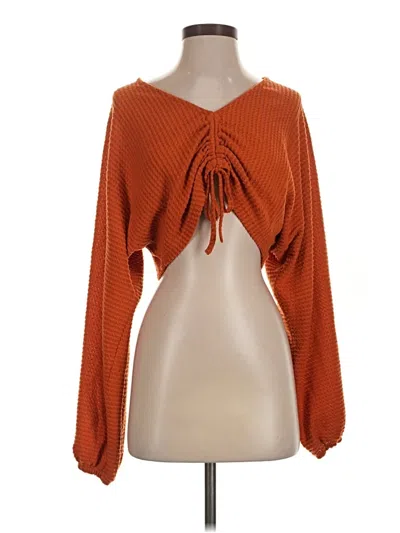 Pre-owned Out From Under Long Sleeve Top Orange Plunge Neckline Tops