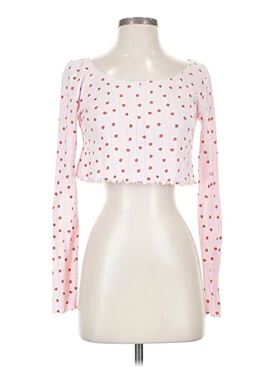 Pre-owned Out From Under Long Sleeve Top Pink Hearts Pattern Sweetheart Neckline Tops