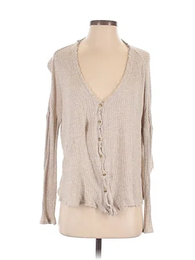 Pre-owned Out From Under Long Sleeve Top Tan Plunge Neckline Tops