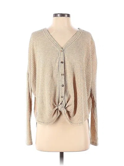 Pre-owned Out From Under Long Sleeve Top Tan Plunge Neckline Tops In Brown