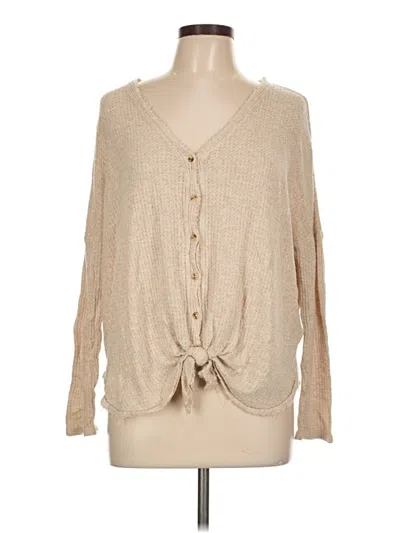 Pre-owned Out From Under Long Sleeve Top Tan Plunge Neckline Tops In Brown