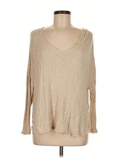 Pre-owned Out From Under Long Sleeve Top Tan Scoop Neck Tops In Brown