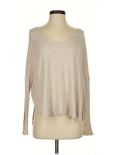 Pre-owned Out From Under Long Sleeve Top Tan Scoop Neck Tops In Brown