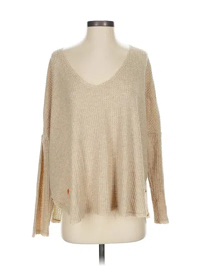 Pre-owned Out From Under Long Sleeve Top Tan V Neck Tops In Brown