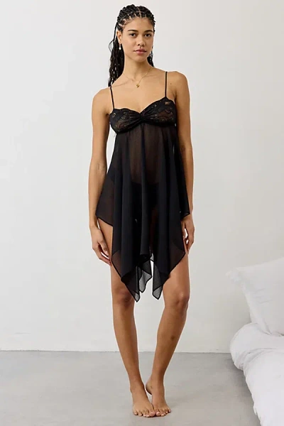 Out From Under Lost In Time Sheer Asymmetric Hanky Hem Slip In Black, Women's At Urban Outfitters