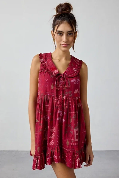 Out From Under Lottie Ruffle Collar Babydoll Sleep Dress In Berry, Women's At Urban Outfitters In Pink