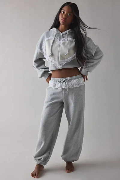 Out From Under Love Is Bliss Lace Trim Jogger Sweatpant In Grey, Women's At Urban Outfitters In Gray