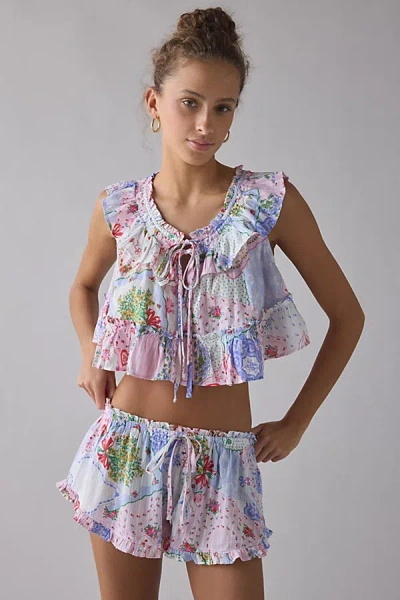 Out From Under Love Letters Ruffle Babydoll Top + Micro Short Pj Set In Assorted, Women's At Urban Outfitters In Multi