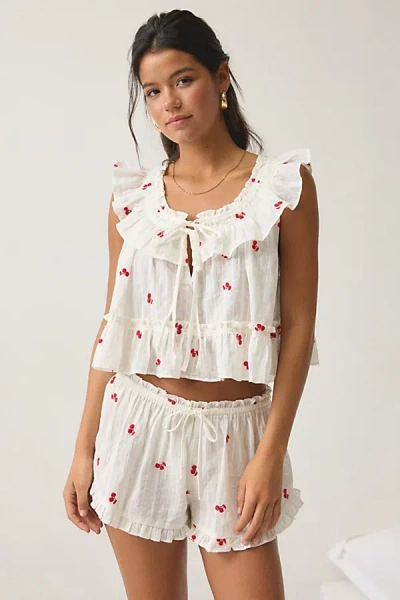 Out From Under Love Letters Ruffle Babydoll Top + Micro Short Pj Set, Women's At Urban Outfitters In White