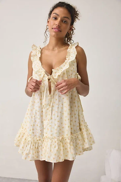 Out From Under Lover Letters Ruffle Trim Babydoll Sleep Dress In Light Yellow, Women's At Urban Outfitters In Multi