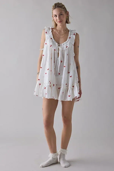 Out From Under Lover Letters Ruffle Trim Babydoll Sleep Dress In Red, Women's At Urban Outfitters In White