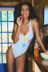 Out From Under Lucy Scoop Open Back One-piece Swimsuit In Gingham Fruit, Women's At Urban Outfitters