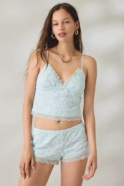 Out From Under Luna Lace Cami & Shorts 2-piece Set In Mint, Women's At Urban Outfitters In Blue